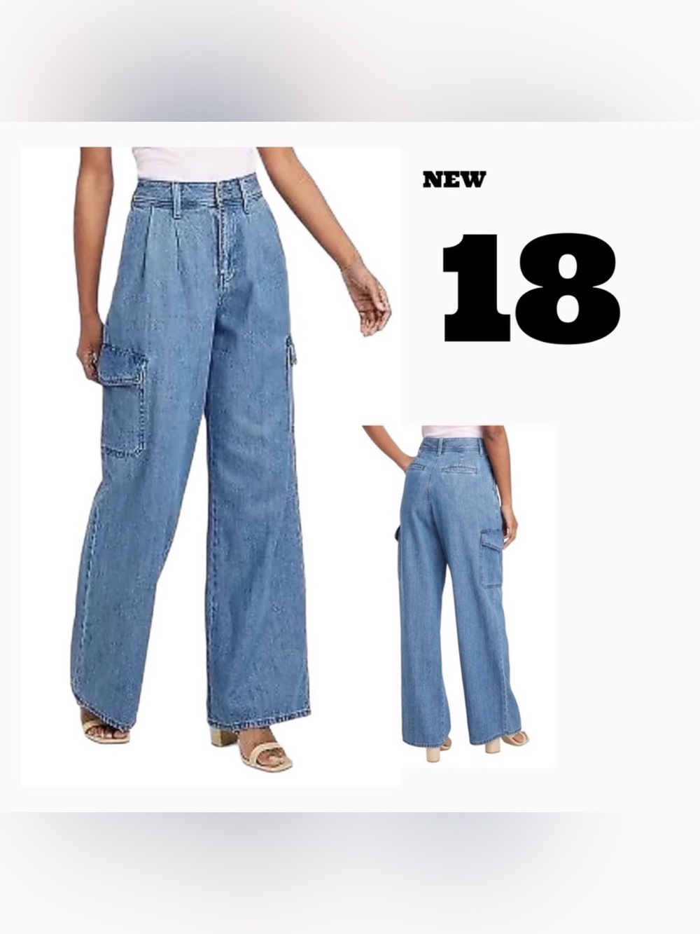 Wide Leg Cargo Jeans medium washed denim size 18 by Universal Thread